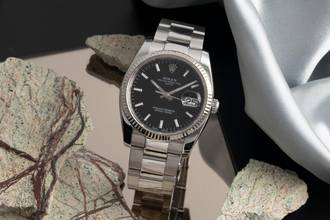 Thumbnail von Rolex Oyster Perpetual Date 34 Black Dial Stahl Weissgold Automatik Herrenuhr Ref 115234 Papiere