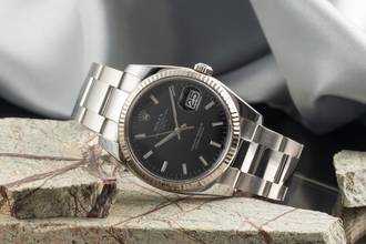 Thumbnail von Rolex Oyster Perpetual Date 34 Black Dial Stahl Weissgold Automatik Herrenuhr Ref 115234 Papiere