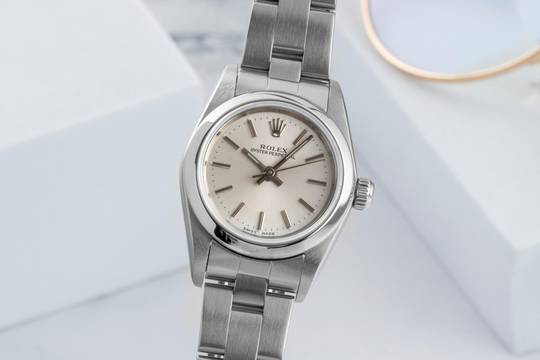  Rolex Oyster Perpetual Silver Dial Edelstahl Automatik Damen Ref. 76080 Y-Serie 