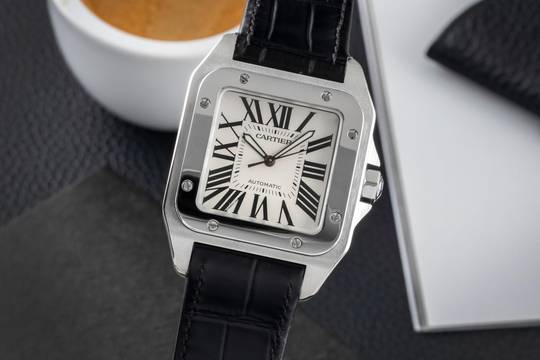  Cartier Santos 100 Edelstahl Automatik Herrenuhr Ref. W20073X8 2656 Papiere 2014 