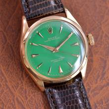 Thumbnail von Rolex Oyster Perpetual 6284 green enamel dial rose gold 18KT very rare 1957