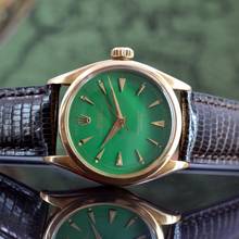 Thumbnail von Rolex Oyster Perpetual 6284 green enamel dial rose gold 18KT very rare 1957