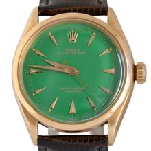 Thumbnail von Rolex Oyster Perpetual 6284 green enamel dial rose gold 18KT very rare 1957