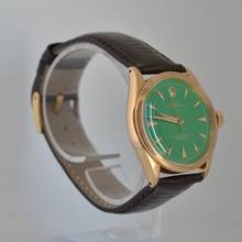 Thumbnail von Rolex Oyster Perpetual 6284 green enamel dial rose gold 18KT very rare 1957