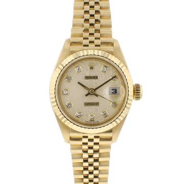  Rolex Lady-Datejust 26 Yellow Gold Super Jubilee Factory Logo Diamond Dial 
