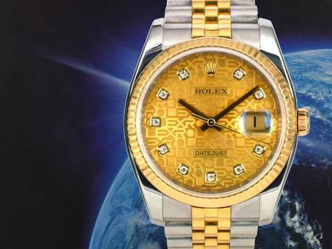  Rolex Datejust 116233 36mm Gold Jubilee Dial With Big Diamonds - Full Set 2009 