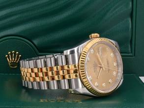 Thumbnail von Rolex Datejust 116233 Gold Dial With Big Diamonds - Full Set 36mm