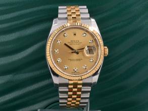 Thumbnail von Rolex Datejust 116233 Gold Dial With Big Diamonds - Full Set 36mm