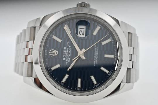  Rolex Datejust 41 126300 Blue Motif Fluted Dial Jubilee LC110 Full Set 