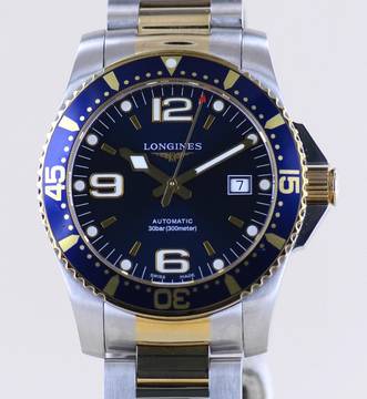  Longines HydroConquest Diver Stahl Gold Automatic blue Dial 41mm B+P Sport 