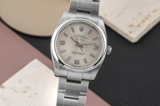  Rolex Air King 34 Pink Index Stahl Automatik Medium Size R. 114200 Papiere LC170 