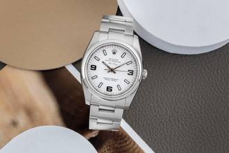 Thumbnail von Rolex Air King 34 White 3-6-9 Dial Automatik Herrenuhr Ref. 114200 Papiere 2008