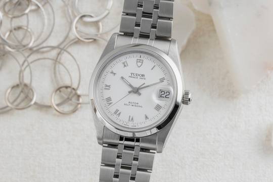 Tudor Prince Date White Roman Dial Edelstahl Automatik Herrenuhr Ref. 74000N 