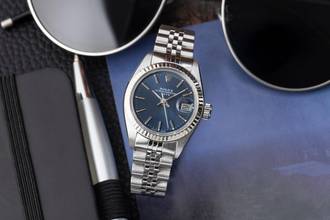 Thumbnail von Rolex Oyster Perpetual Lady Date Blue Dial Stahl / Weissgold Automatik Damenuhr 6917