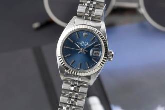 Thumbnail von Rolex Oyster Perpetual Lady Date Blue Dial Stahl / Weissgold Automatik Damenuhr 6917