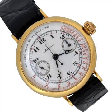  Longines Chronograph Monopusher for Grands Prix Porcelain dial gold 18KT 1930's 