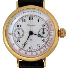 Thumbnail von Longines Chronograph Monopusher for Grands Prix Porcelain dial gold 18KT 1930's