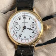 Thumbnail von Longines Chronograph Monopusher for Grands Prix Porcelain dial gold 18KT 1930's