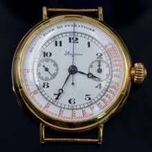 Thumbnail von Longines Chronograph Monopusher for Grands Prix Porcelain dial gold 18KT 1930's