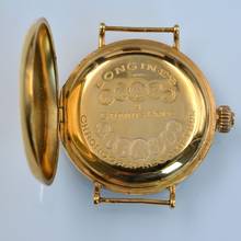 Thumbnail von Longines Chronograph Monopusher for Grands Prix Porcelain dial gold 18KT 1930's