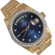 Thumbnail von Rolex Day-Date 18038 President Factory soleil blue dial diamonds gold 18KT Full Set