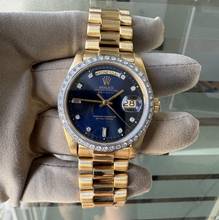 Thumbnail von Rolex Day-Date 18038 President Factory soleil blue dial diamonds gold 18KT Full Set