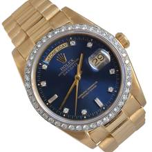 Thumbnail von Rolex Day-Date 18038 President Factory soleil blue dial diamonds gold 18KT Full Set