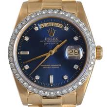 Thumbnail von Rolex Day-Date 18038 President Factory soleil blue dial diamonds gold 18KT Full Set