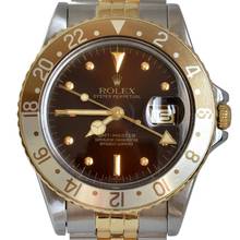 Thumbnail von Rolex GMT-Master 16753 Brown Tiger Eye Nipple dial Full Set TOP Condition 1982