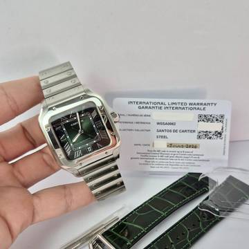 Cartier Santos Large Green Dial 2 Pulseiras 40mm Automático Completo