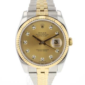  Rolex Datejust 36 Steel/Gold Jubilee Champagne Diamond Dial 