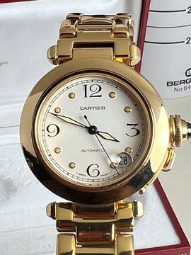 Cartier Pasha C 1035 C Pasha 18K Box + Papiere Full Set-Neuer Service sofort verfügbar Einzigartiges Sammlerset-aus 1. Besitz aus 1997 !