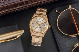 Thumbnail von Rolex Oyster Perpetual Date 34 Silver Dial 18k (0,750) Gold Automatik Herren Ref. 1503 Klassiker