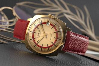 Thumbnail von Glashütte Original Spezimatic Red Circle Dial Gold-Plated Automatic Men's Watch Vintage
