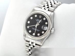 ロレックスデイトジャスト31mm ステンレススチールホワイトゴールド750ダイヤモンド1996オートマチックゴールドステンレススチール18ktホワイトゴールドジュビリーバンドクロノメーターオイスターブラックダイヤル