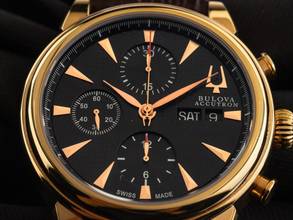 Thumbnail von Bulova Accutron Gemini C969844 Year 2000 Full Set original Vintage Unpolished Accutron Gemini Chronograph Crocodile Leather Folding Clasp