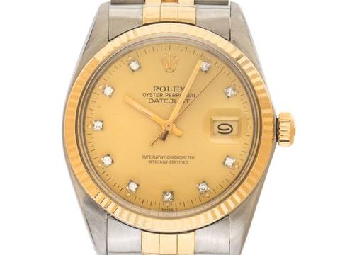  Rolex Datejust Diamanten Ref.16013 1982 Box&Beschreibung sehr gut Vintage Datejust Diamanten open 6/9 Stahl 18kt Gelbgold Jubilé Armband 