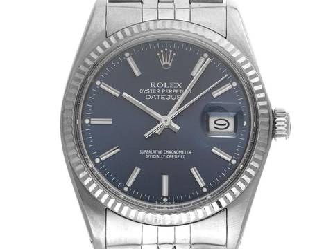 Rolex Datejust Ref.16014 Year 1983 Box & Description very good Vintage Datejust Blue Steel 18kt White Gold open 6/9 Jubilee Bracelet