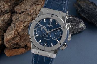 Hublot Classic Fusion 45 Blue Chronograph Titanium Ref. 521.NX.7170.LR B&P 2021